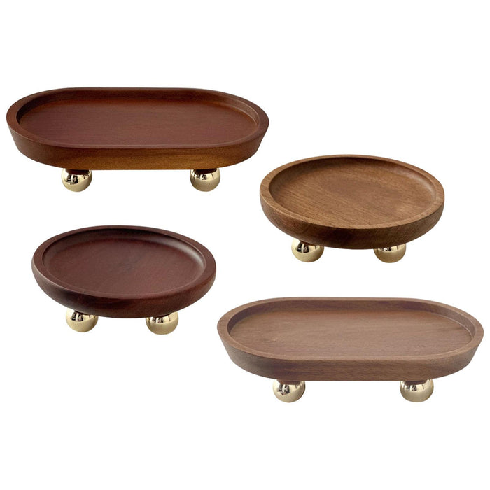 Crofta Wooden Serving Tray Organizer Wooden Pedestal Stand for Counter Vanity Fruit 13x5cm Brown