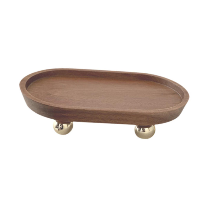 Crofta Wooden Serving Tray Organizer Wooden Pedestal Stand for Counter Vanity Fruit 12x20x5cm Brown