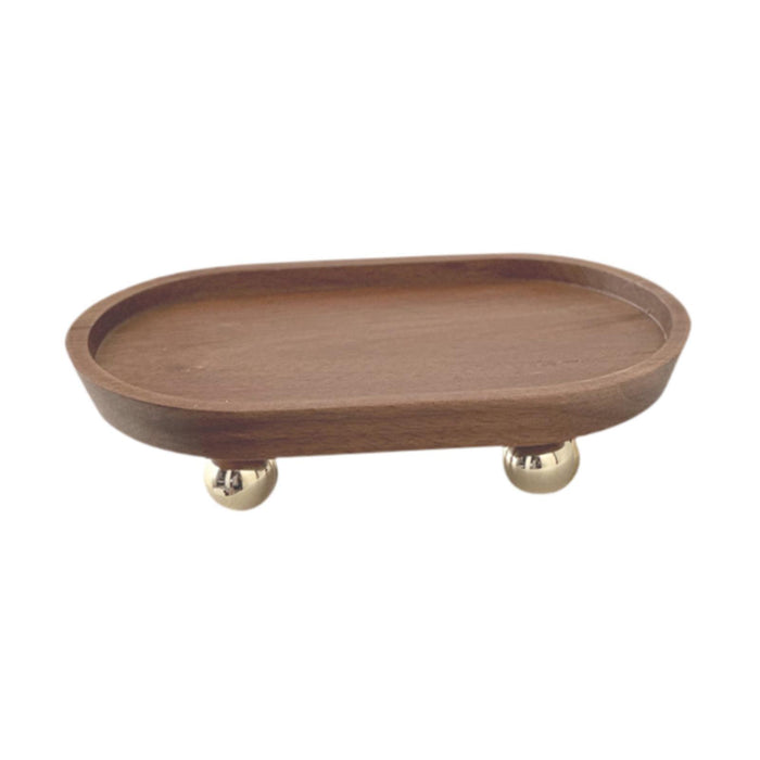 Crofta Wooden Serving Tray Organizer Wooden Pedestal Stand for Counter Vanity Fruit 12x20x5cm Brown