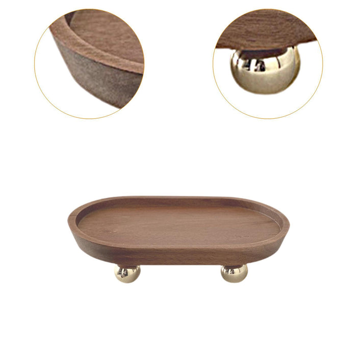 Crofta Wooden Serving Tray Organizer Wooden Pedestal Stand for Counter Vanity Fruit 12x20x5cm Brown