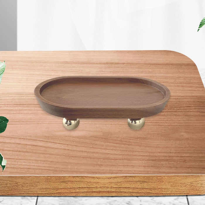 Crofta Wooden Serving Tray Organizer Wooden Pedestal Stand for Counter Vanity Fruit 12x20x5cm Brown