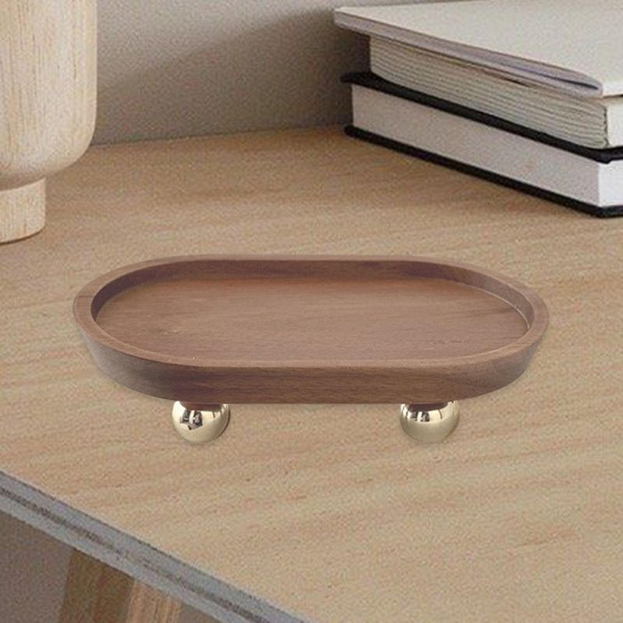 Crofta Wooden Serving Tray Organizer Wooden Pedestal Stand for Counter Vanity Fruit 12x20x5cm Brown