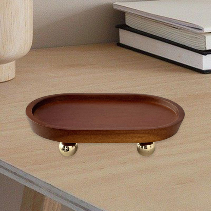 Crofta Wooden Serving Tray Organizer Wooden Pedestal Stand for Counter Vanity Fruit 12x20x5cm Deep Brown