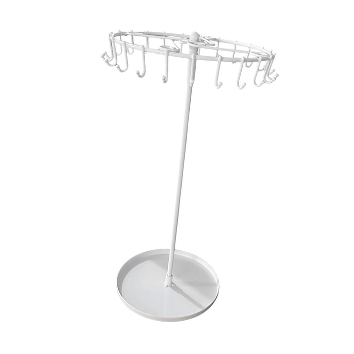 Crofta 23 Hooks Necklace Holder Rotating Metal Earrings Display Stand for Bracelets White