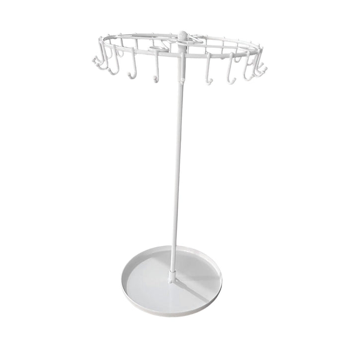 Crofta 23 Hooks Necklace Holder Rotating Metal Earrings Display Stand for Bracelets White