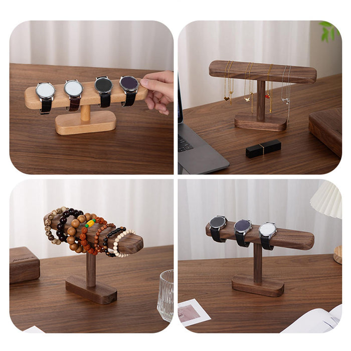 Crofta Watch Display Stand Modern Wristwatch Rack Multifunctional Wood Watch Holder L Walnut