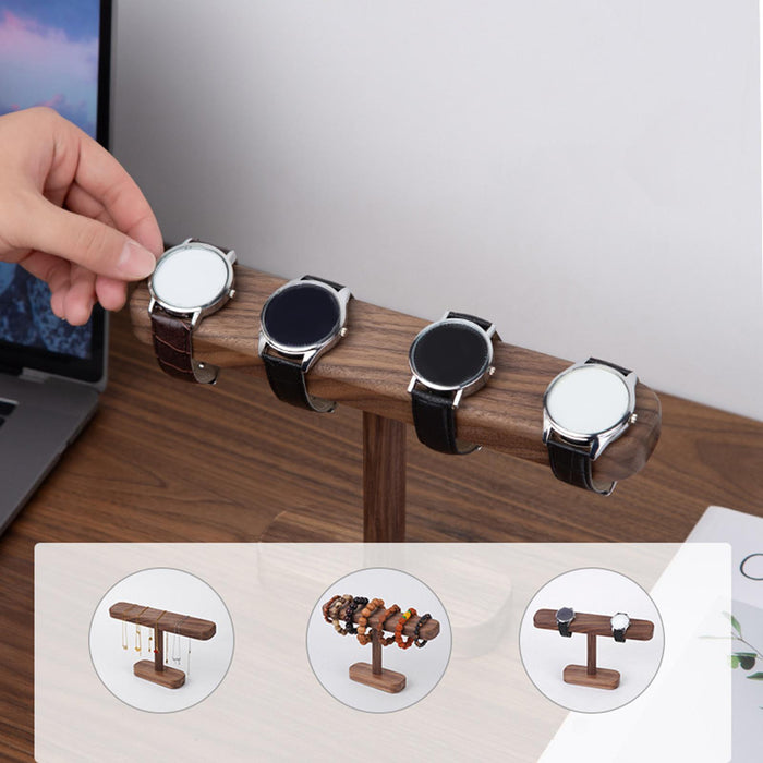 Crofta Watch Display Stand Modern Wristwatch Rack Multifunctional Wood Watch Holder L Walnut