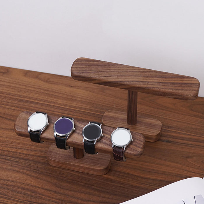 Crofta Watch Display Stand Modern Wristwatch Rack Multifunctional Wood Watch Holder L Walnut