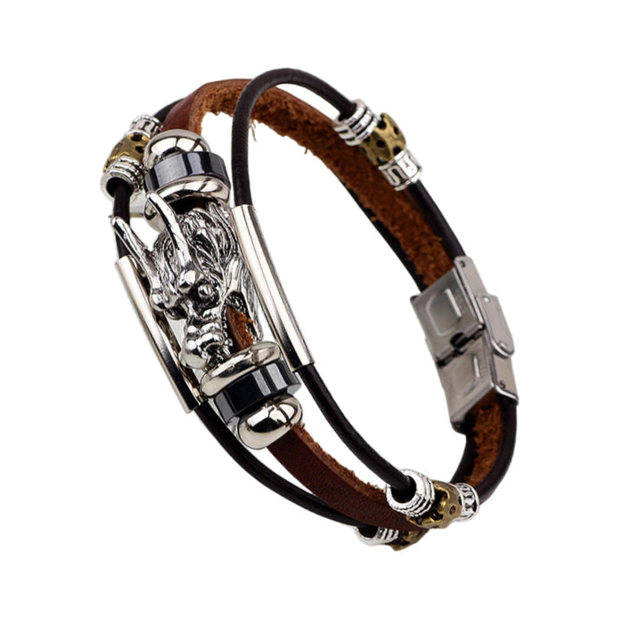 Crofta PU Leather Bracelet Goth Casual Ethnic for Men Women Fashion Buckle Bracelet