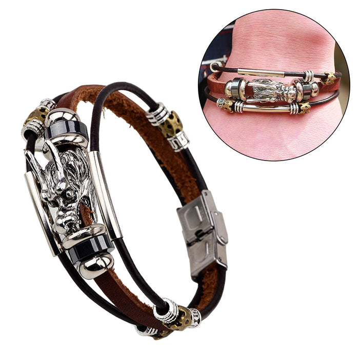 Crofta PU Leather Bracelet Goth Casual Ethnic for Men Women Fashion Buckle Bracelet