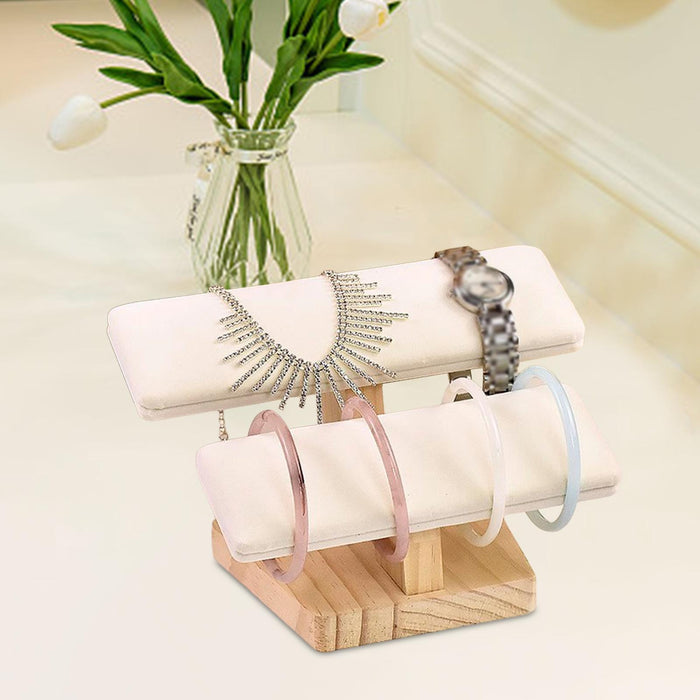 Crofta Bangle Bracelet Holder Jewelry Storage Organizer for Jewelry Store Tradeshow 2 Layers Beige