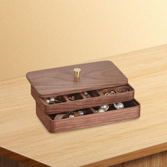 Crofta Wooden Jewelry Box Walnut 2 Layer Trinket Box for Watches Bracelets Earrings