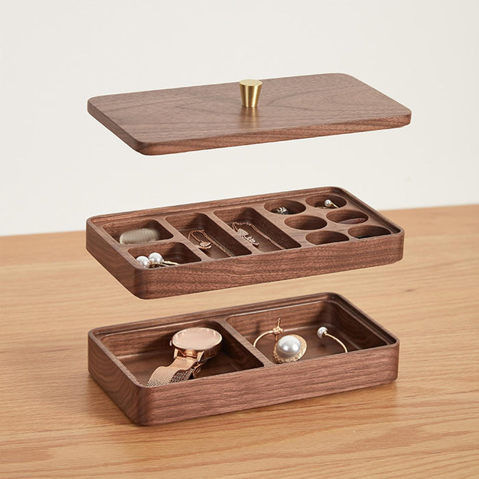 Crofta Wooden Jewelry Box Walnut 2 Layer Trinket Box for Watches Bracelets Earrings