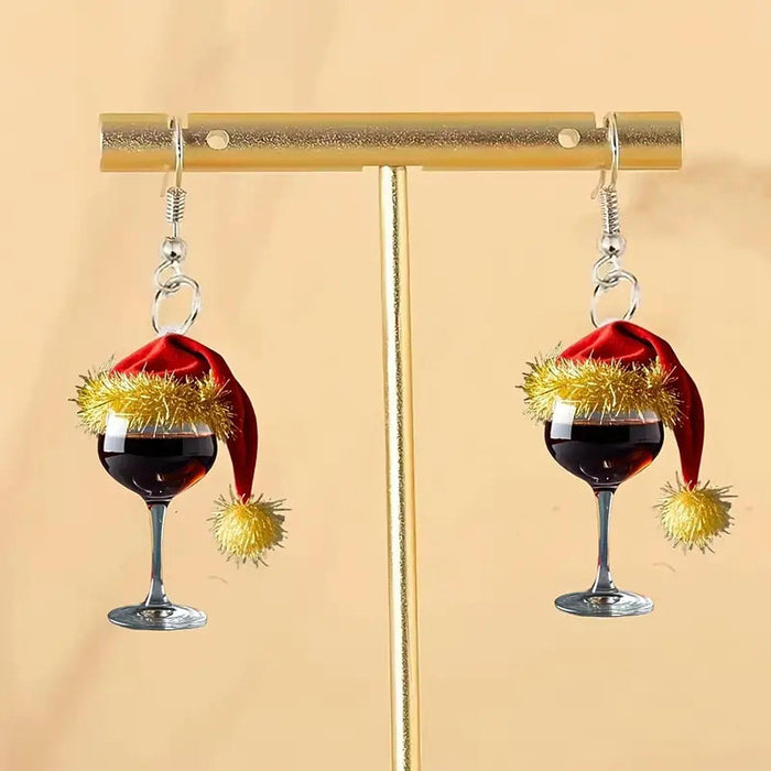 Crofta Wine Glass Christmas Earrings Decor Gift Jewelry for Holiday Proms Halloween