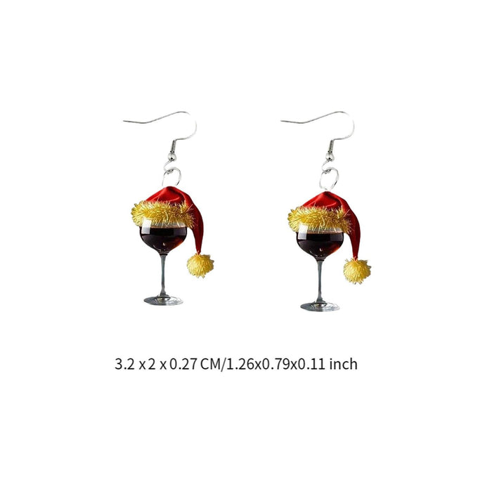 Crofta Wine Glass Christmas Earrings Decor Gift Jewelry for Holiday Proms Halloween