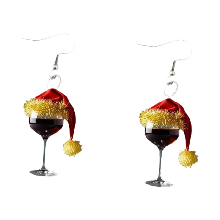 Crofta Wine Glass Christmas Earrings Decor Gift Jewelry for Holiday Proms Halloween