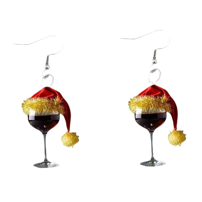 Crofta Wine Glass Christmas Earrings Decor Gift Jewelry for Holiday Proms Halloween