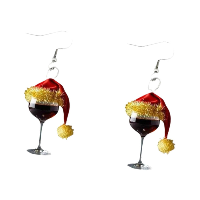 Crofta Wine Glass Christmas Earrings Decor Gift Jewelry for Holiday Proms Halloween