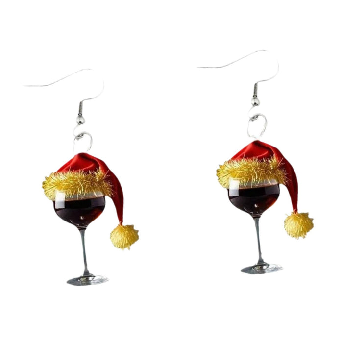 Crofta Wine Glass Christmas Earrings Decor Gift Jewelry for Holiday Proms Halloween