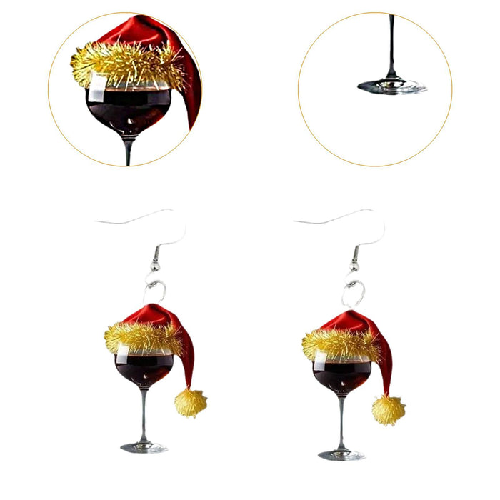 Crofta Wine Glass Christmas Earrings Decor Gift Jewelry for Holiday Proms Halloween