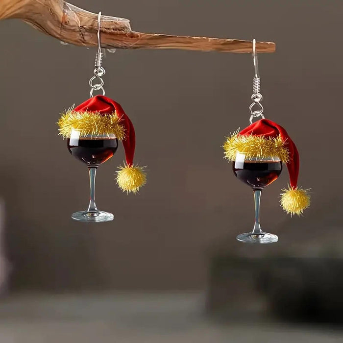 Crofta Wine Glass Christmas Earrings Decor Gift Jewelry for Holiday Proms Halloween