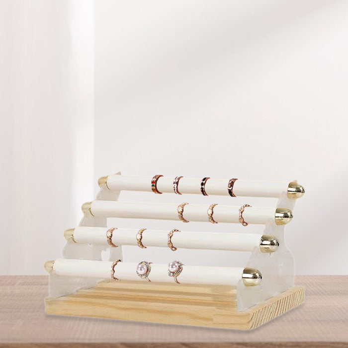 Crofta Rings Display Stand Unique 4 Tiers Jewelry Organizer for Home Bedroom Vanity White Leather