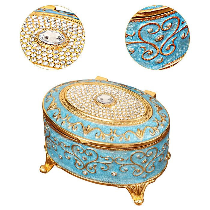 Crofta Metal Jewelry Box Trendy Desk Trinket Organizer for Pendants Earrings Charms Light Blue