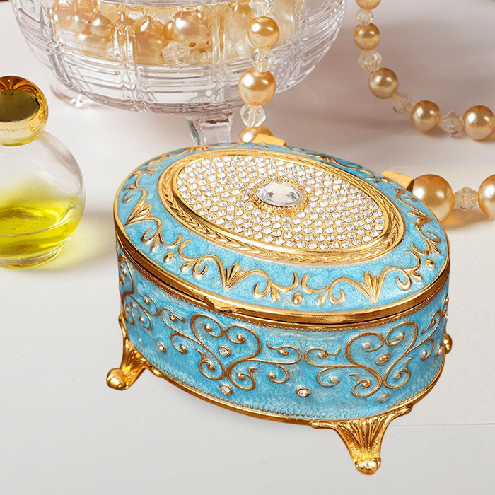 Crofta Metal Jewelry Box Trendy Desk Trinket Organizer for Pendants Earrings Charms Light Blue