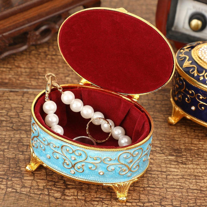 Crofta Metal Jewelry Box Trendy Desk Trinket Organizer for Pendants Earrings Charms Light Blue