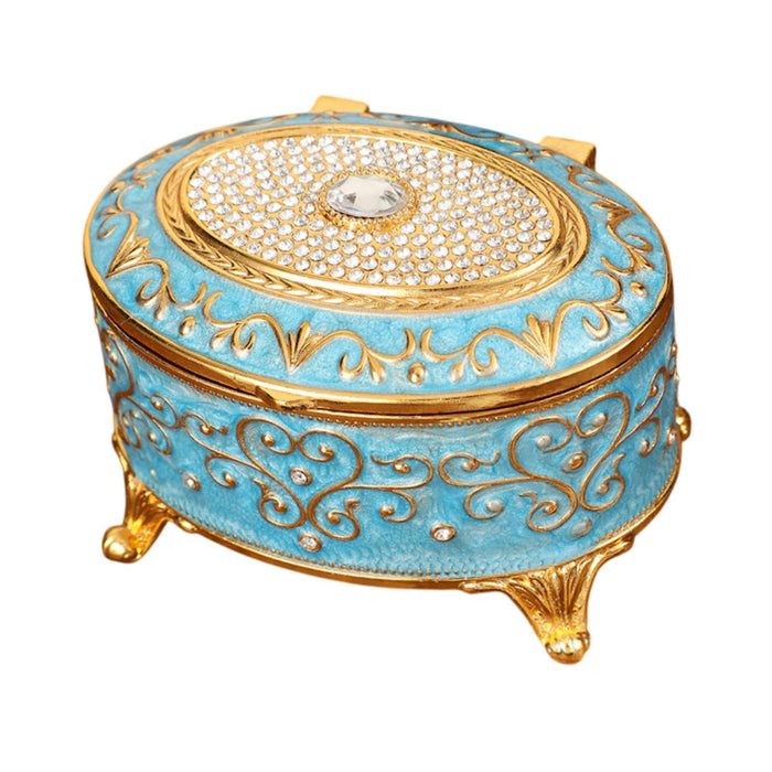 Crofta Metal Jewelry Box Trendy Desk Trinket Organizer for Pendants Earrings Charms Light Blue