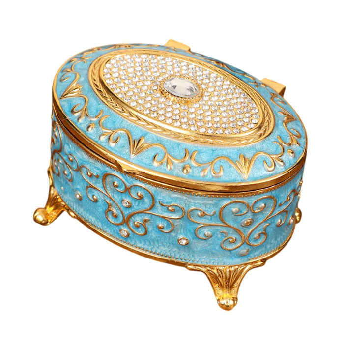 Crofta Metal Jewelry Box Trendy Desk Trinket Organizer for Pendants Earrings Charms Light Blue