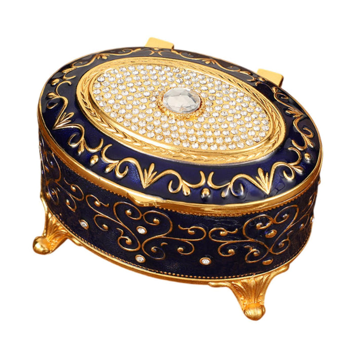 Crofta Metal Jewelry Box Trendy Desk Trinket Organizer for Pendants Earrings Charms Dark Blue