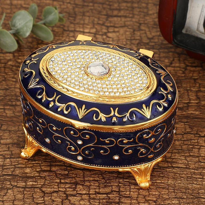 Crofta Metal Jewelry Box Trendy Desk Trinket Organizer for Pendants Earrings Charms Dark Blue