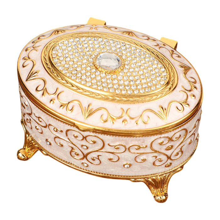 Crofta Metal Jewelry Box Trendy Desk Trinket Organizer for Pendants Earrings Charms Gold White