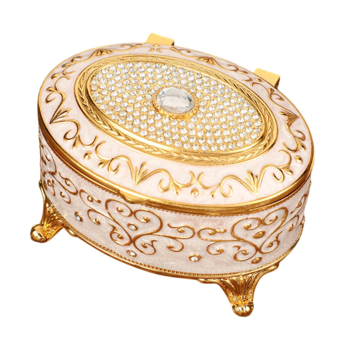 Crofta Metal Jewelry Box Trendy Desk Trinket Organizer for Pendants Earrings Charms Gold White