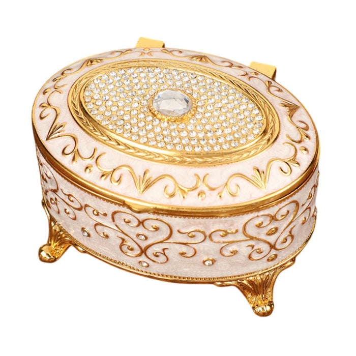 Crofta Metal Jewelry Box Trendy Desk Trinket Organizer for Pendants Earrings Charms Gold White