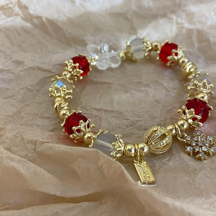 Crofta Women Bracelet Casual Classic Jewelry for Thanksgiving Birthday Gifts Summer Red Snowflake