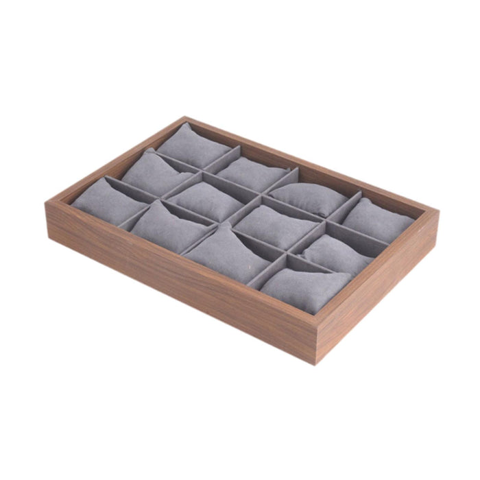 Crofta 12 Compartment Watch Bracelet Tray Box Sturdy Versatile Watch Display Holder Dark Grey Cushion