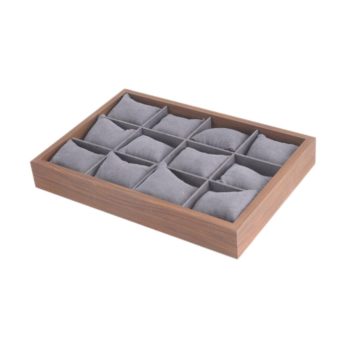 Crofta 12 Compartment Watch Bracelet Tray Box Sturdy Versatile Watch Display Holder Dark Grey Cushion