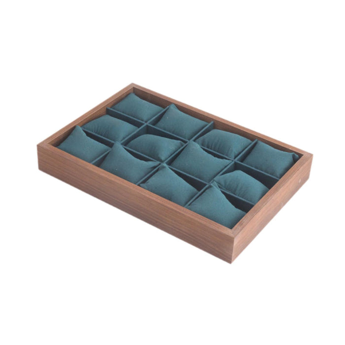 Crofta 12 Compartment Watch Bracelet Tray Box Sturdy Versatile Watch Display Holder Dark Green Cushion