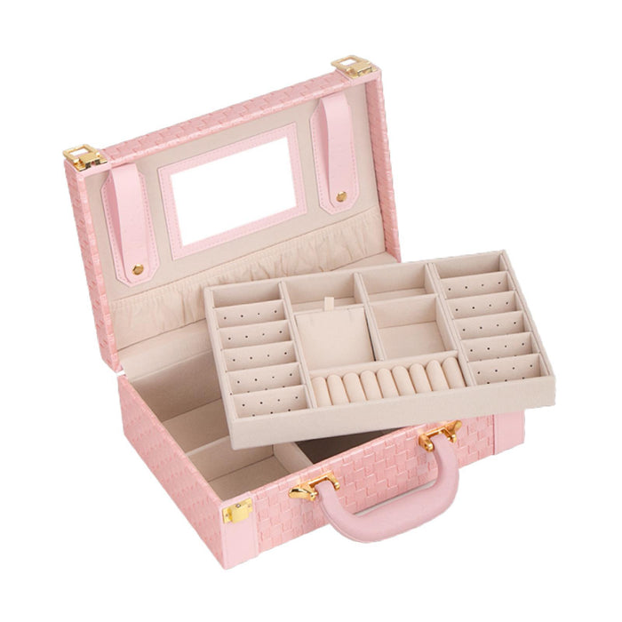 Crofta Jewelry Box Earring Organizer with Handle PU Leather Rings Jewelry Organizer