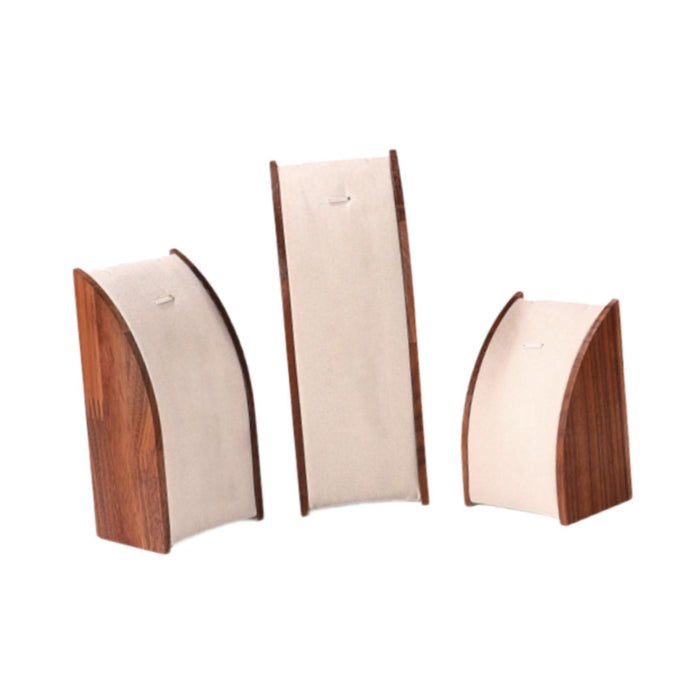 Crofta 3Pcs Jewelry Display Stand Elegant Walnut Wood for Showcase Shops Countertop Curved