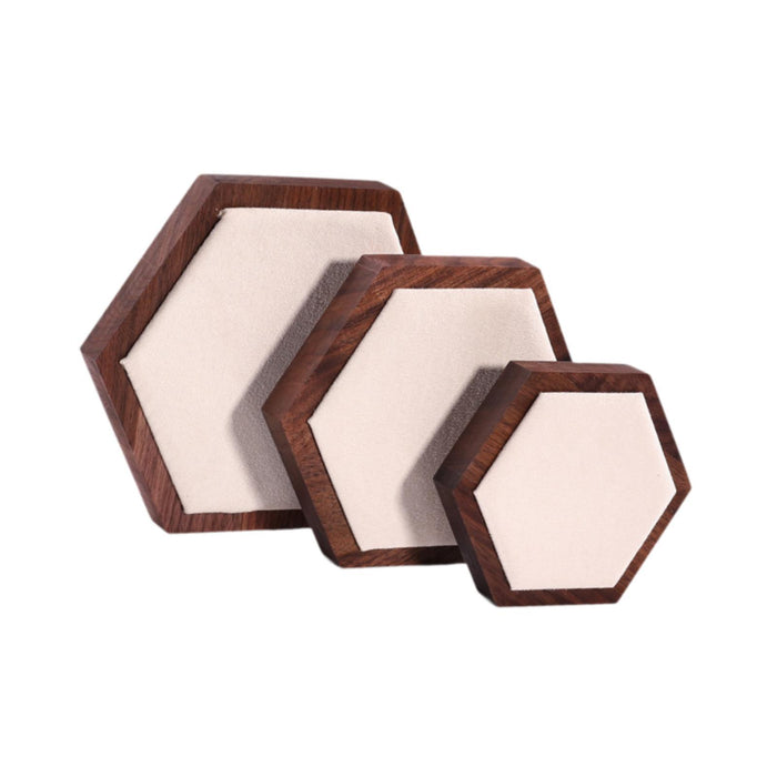 Crofta 3Pcs Jewelry Display Stand Elegant Walnut Wood for Showcase Shops Countertop Hexagon