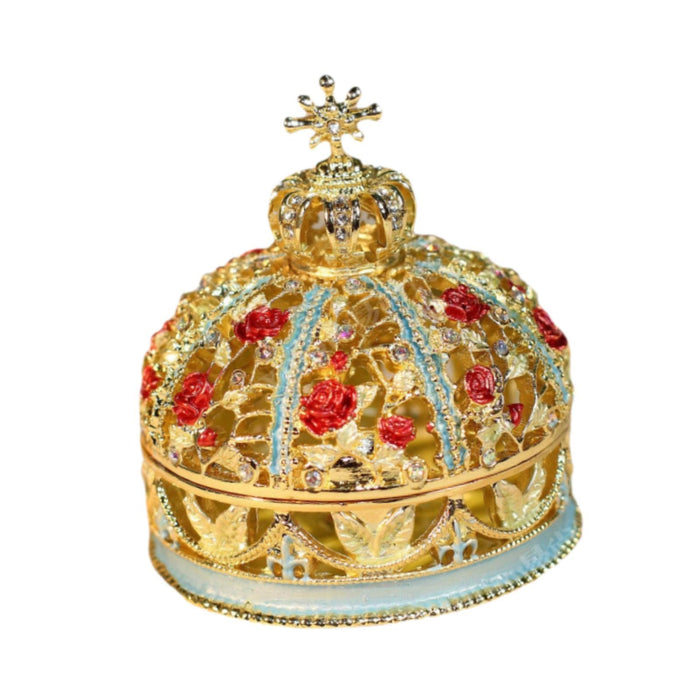 Crofta Crown Jewelry Box Tabletop with Enamel Rhinestones for Earring Rings Pendant Blue