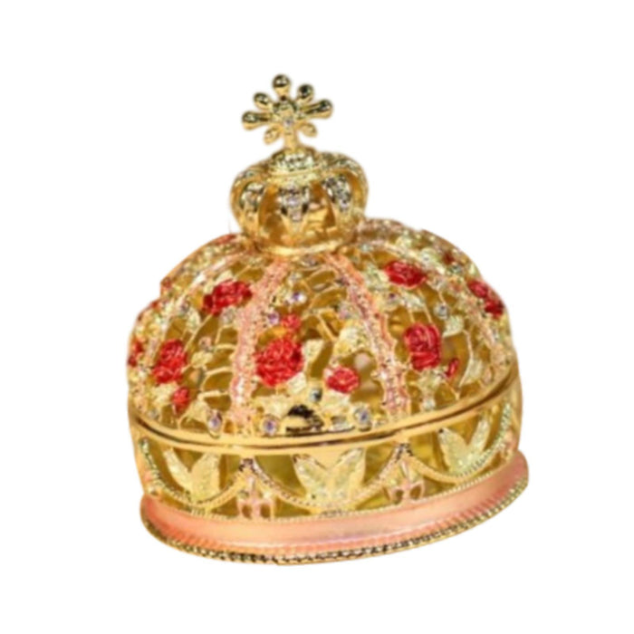 Crofta Crown Jewelry Box Tabletop with Enamel Rhinestones for Earring Rings Pendant Pink