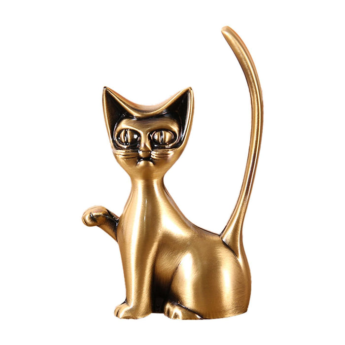 Crofta Cat Statue Rings Holder Tabletop for Dressing Room New Year Gift Craft Fairs Single Leg Raised