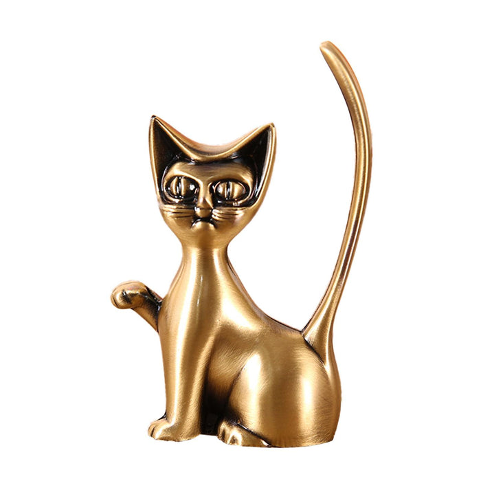 Crofta Cat Statue Rings Holder Tabletop for Dressing Room New Year Gift Craft Fairs Single Leg Raised