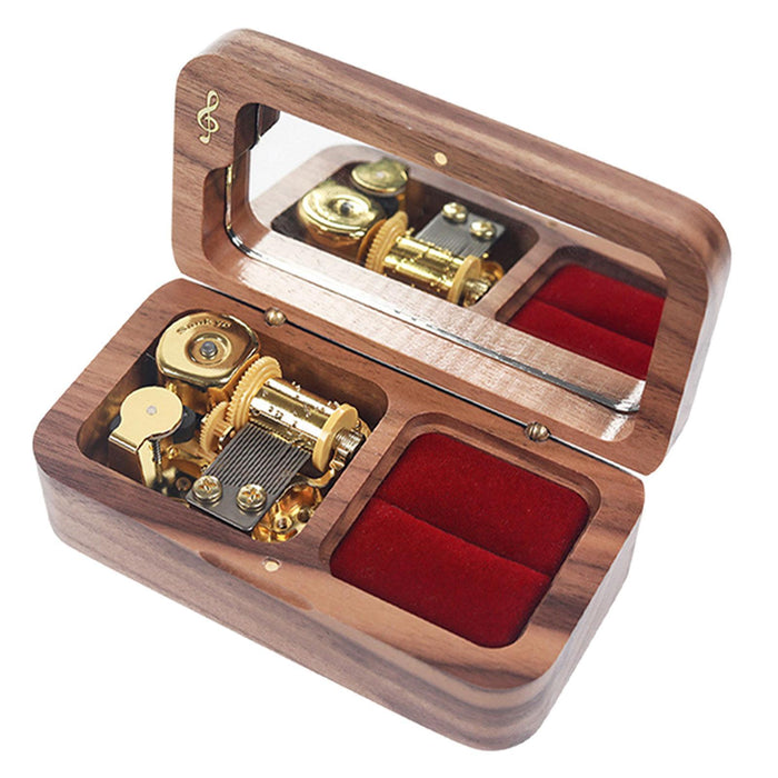 Crofta Proposal Ring Case Storage Wooden Music Box for Wedding Anniversary Ceremony Dark Brown