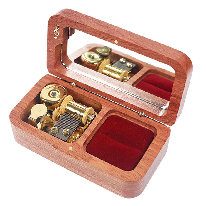 Crofta Proposal Ring Case Storage Wooden Music Box for Wedding Anniversary Ceremony Red Brown