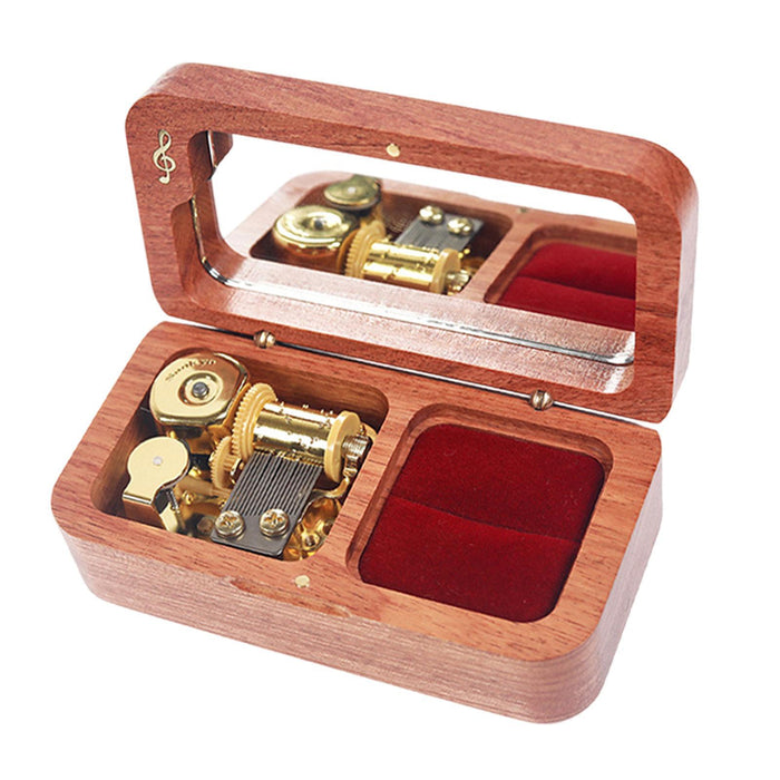 Crofta Proposal Ring Case Storage Wooden Music Box for Wedding Anniversary Ceremony Red Brown